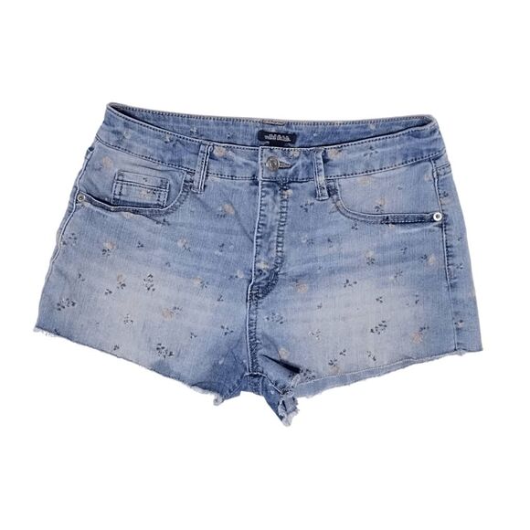 Pants - Wild Fable Rose Print Denim Jean Cut Off Shorts Jr Sz 9 Raw Fringe Hem